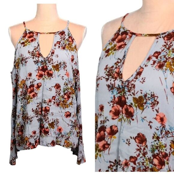 Mossimo Boho Floral Cold Shoulder Bell Sleeves Top Plussize XXL - Picture 1 of 10